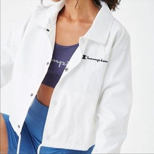 CHAMPION WHITE CROPPED WINDBREAKER